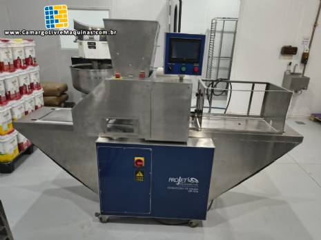 Dosadora roseteira corte arame em inox com alimentador de bandejas automático para pão de queijo cookies Projet Equipamentos Dosadora roseteira corte arame em inox com alimentador de bandejas automático para pão de queijo cookies Projet Equipamentos